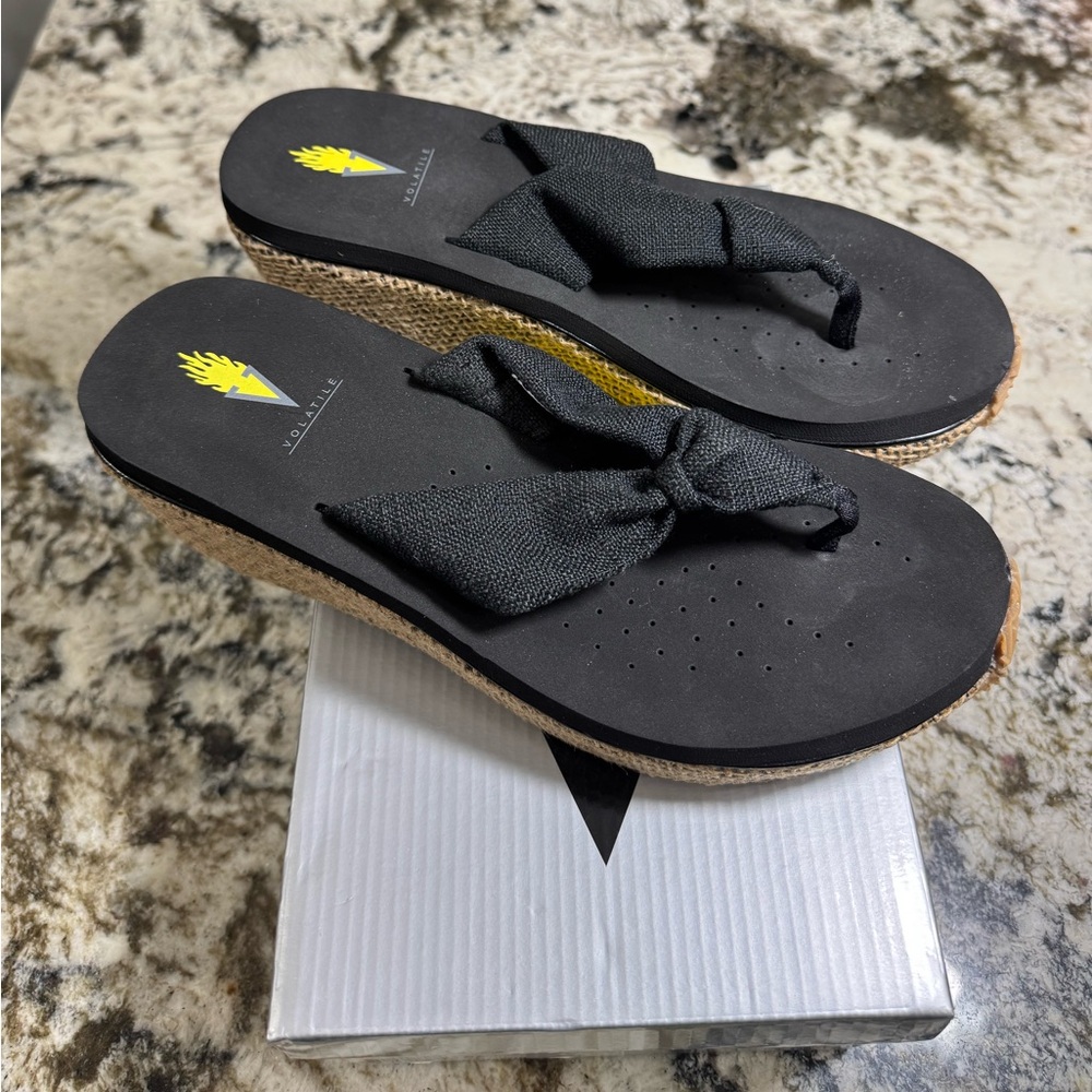 Volatile Black Espadrille Flip-Flops‎